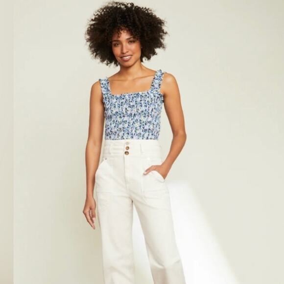 Veronica Beard Averie Smocked Floral Tank Large - Picture 1 of 6